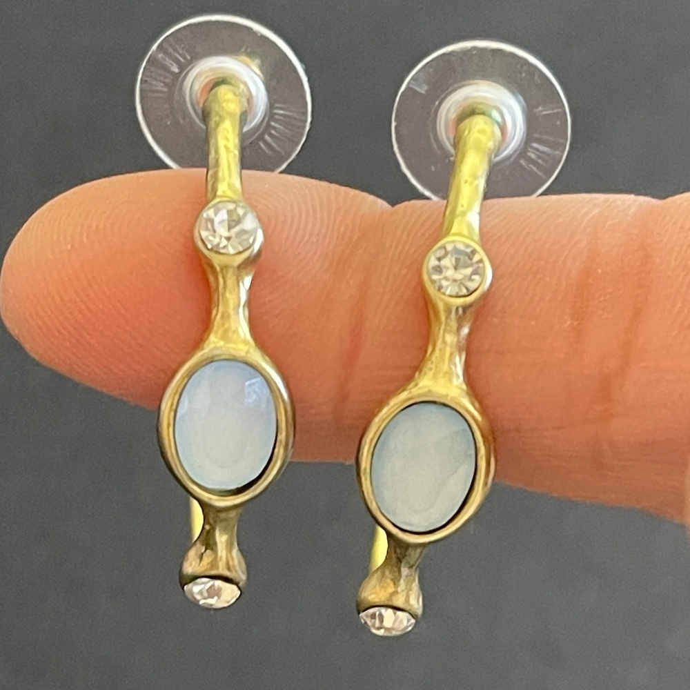 Blue Chalcedony Gold Plated Hoop Earrings Vintage